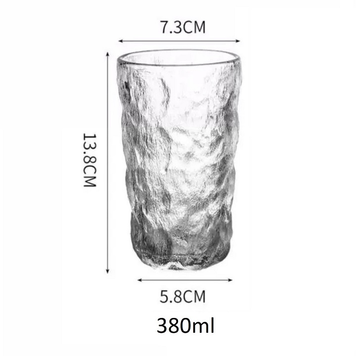 Bộ 6 Cốc Thủy Tinh decor dáng cao vân nhám phong cách Hàn Quốc dung tích 355 ml cao cấp