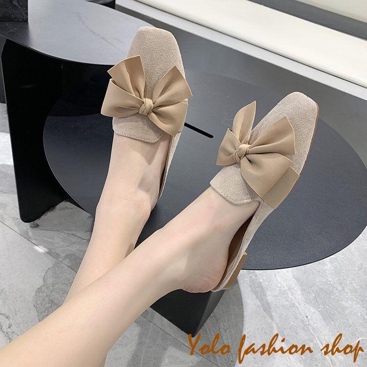 Giày lười slip on nữ kiểu dáng đơn giản thắt nơ xinh xắn -GL17