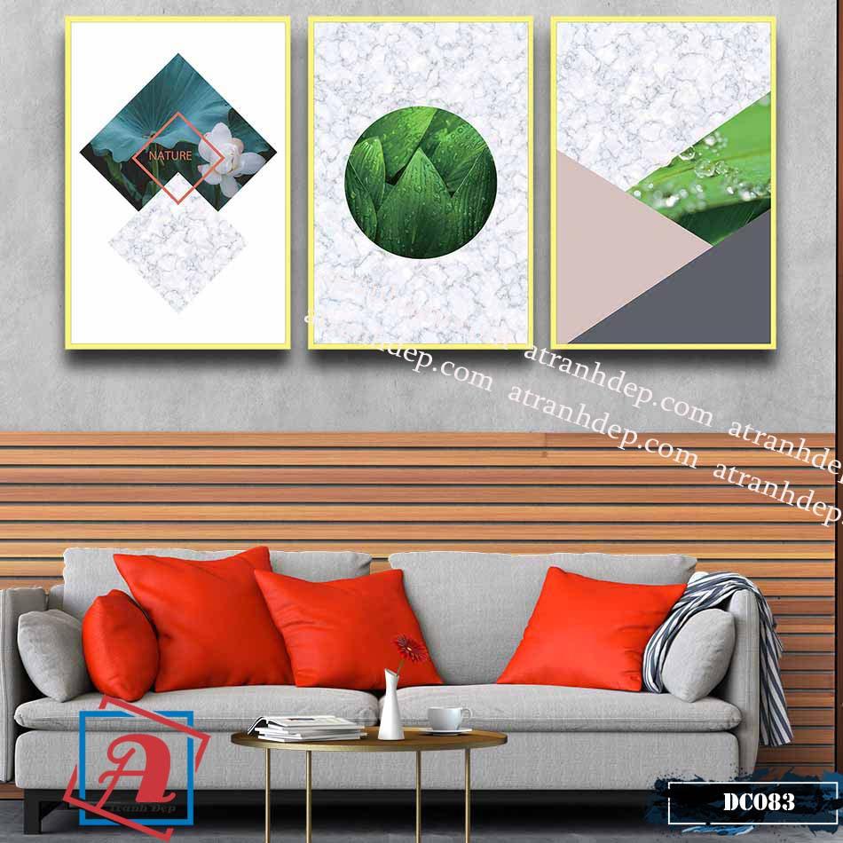 Bộ 3 tranh canvas treo tường Decor Hoa lá, hình khối cách điệu – DC083