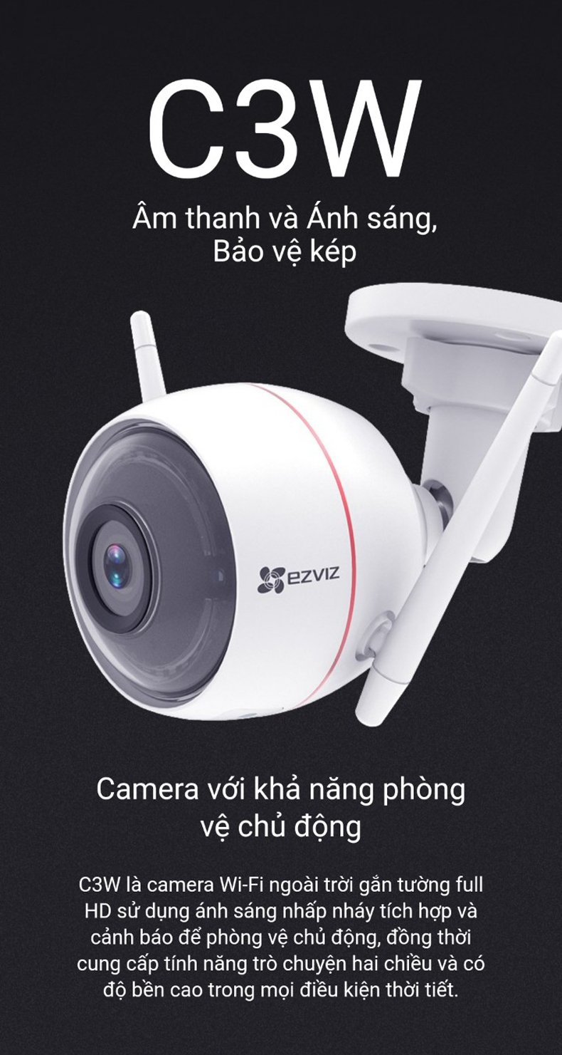 Camera WiFi Ezviz C3W 1080p Ngoài Trời - Tích Hợp Còi - Đèn Chớp - Hàng Chính Hãng