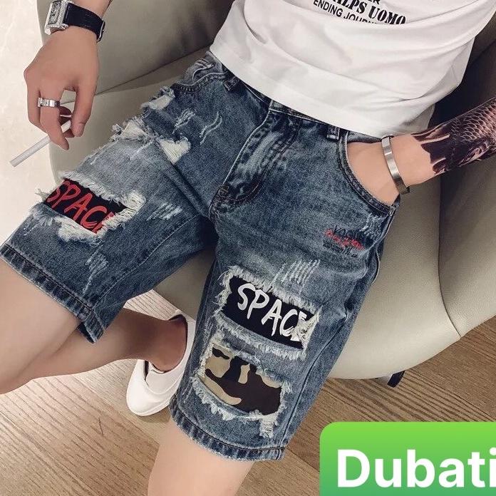 QUẦN SHORT SỌT LỬNG JEAN NAM CHẤT BÒ XANH THÊU CHỮ SPACE THÁI LAN CAO CẤP-DB 190 - DUBATI FASHION