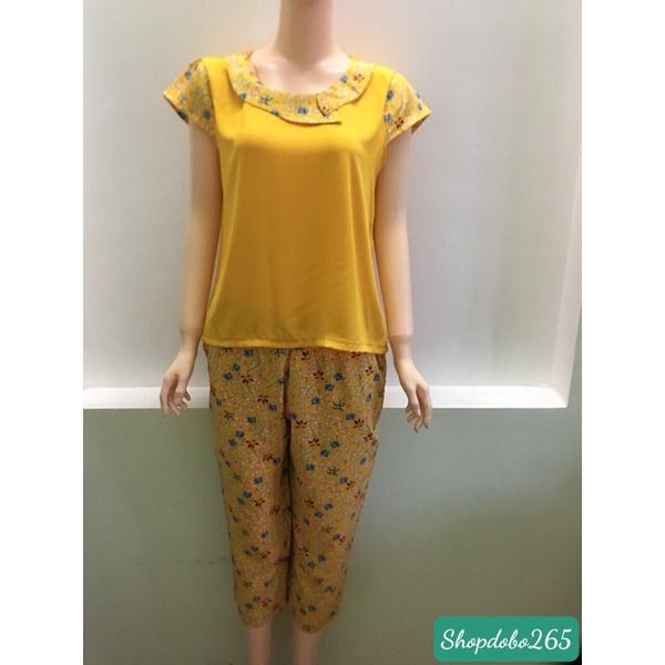 Đồ bộ nữ,đồ ngủ mặc nhà lửng vải tằm ý phối lụa xịn xò.