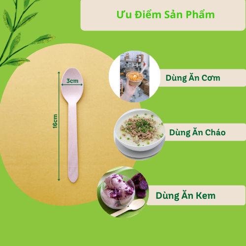 10 Cái Muỗng Gỗ 16cm Dùng ăn Cơm, Cho Bé Ăn Dặm, An Toàn Vệ Sinh Dùng 1 Lần Thân Thiện Môi Trường