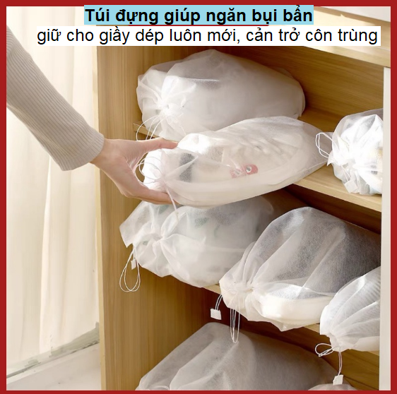 Set 10 túi đựng giày đa năng vải không dệt, miệng dây rút tiện lợi size to GD644-TuiRut-10