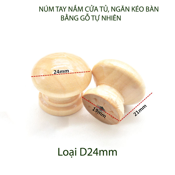 Combo 5 núm cửa tủ, ngăn kéo bàn, bằng gỗ tự nhiên sơn phủ bóng