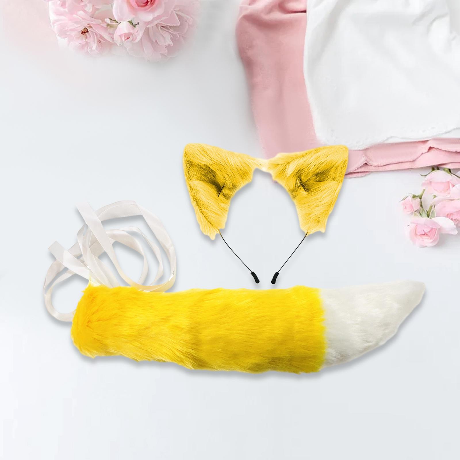 Faux  Ears and Tail Set Animals Ears and Tail Fancy Dress Halloween Costume for Kids Adults for Graduation Ceremony Easter