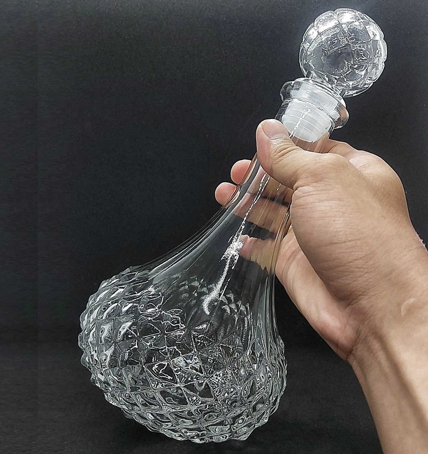 Chai Thủy Tinh đựng Rượu cao cấp Mẫu TRÒN BẸT Giác Kim Cương 750ML - Vỏ Chai rượu 750ml, bình thủy tinh siêu trong suốt