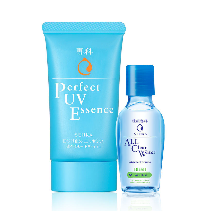 Bộ tinh chất chống nắng Senka Perfect UV Essence 50g và tẩy trang Water fresh 70ml