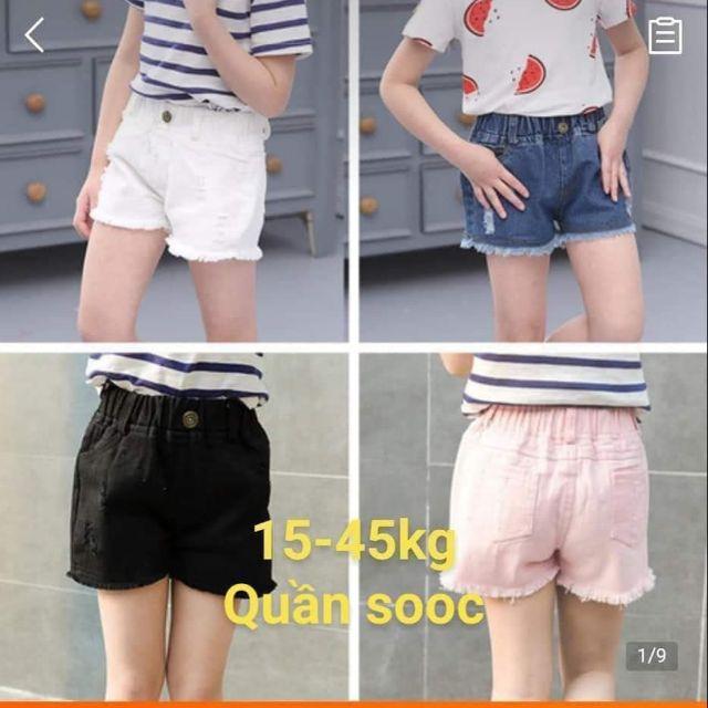 Quần sooc jeans, sooc bò Quảng Châu size nhí đại cho bé gái 14-40kg