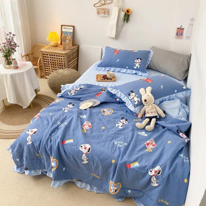 Bộ chăn ga Cotton Đũi 100% Phối Bèo Siêu Mềm Mịn Mát- Hàng nhập khẩu