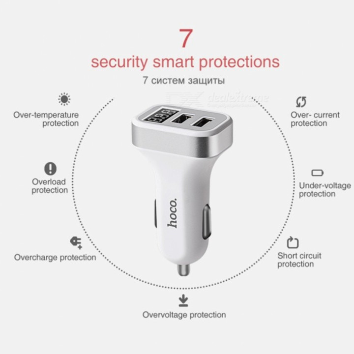 Tẩu sạc ô tô nhãn hiệu Hoco Z3 2 cổng USB DC 5V-3.1A