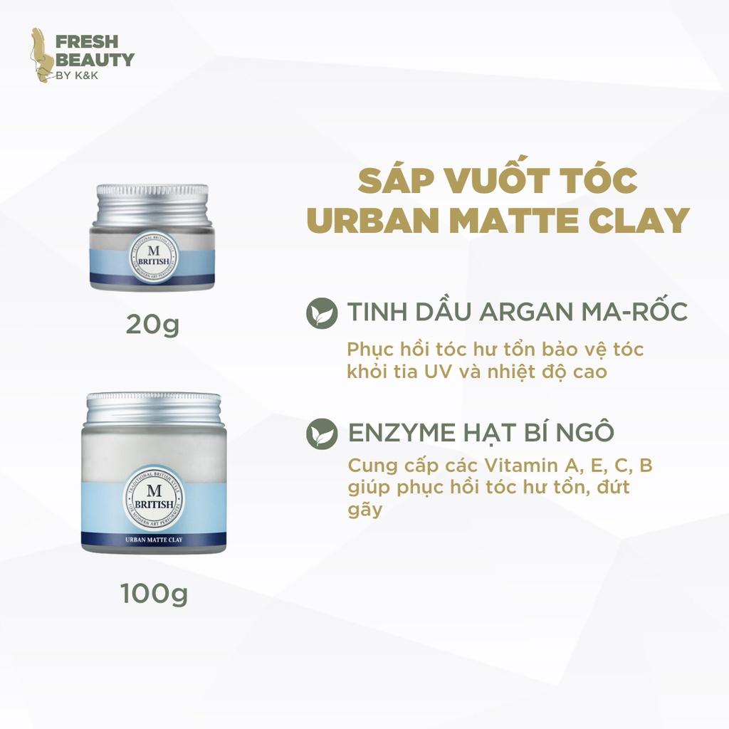 Sáp vuốt tóc nam nữ BRITISH M Urban Matte Clay tạo kiểu linh hoạt giữ nếp cứng tốt, không bóng 100g