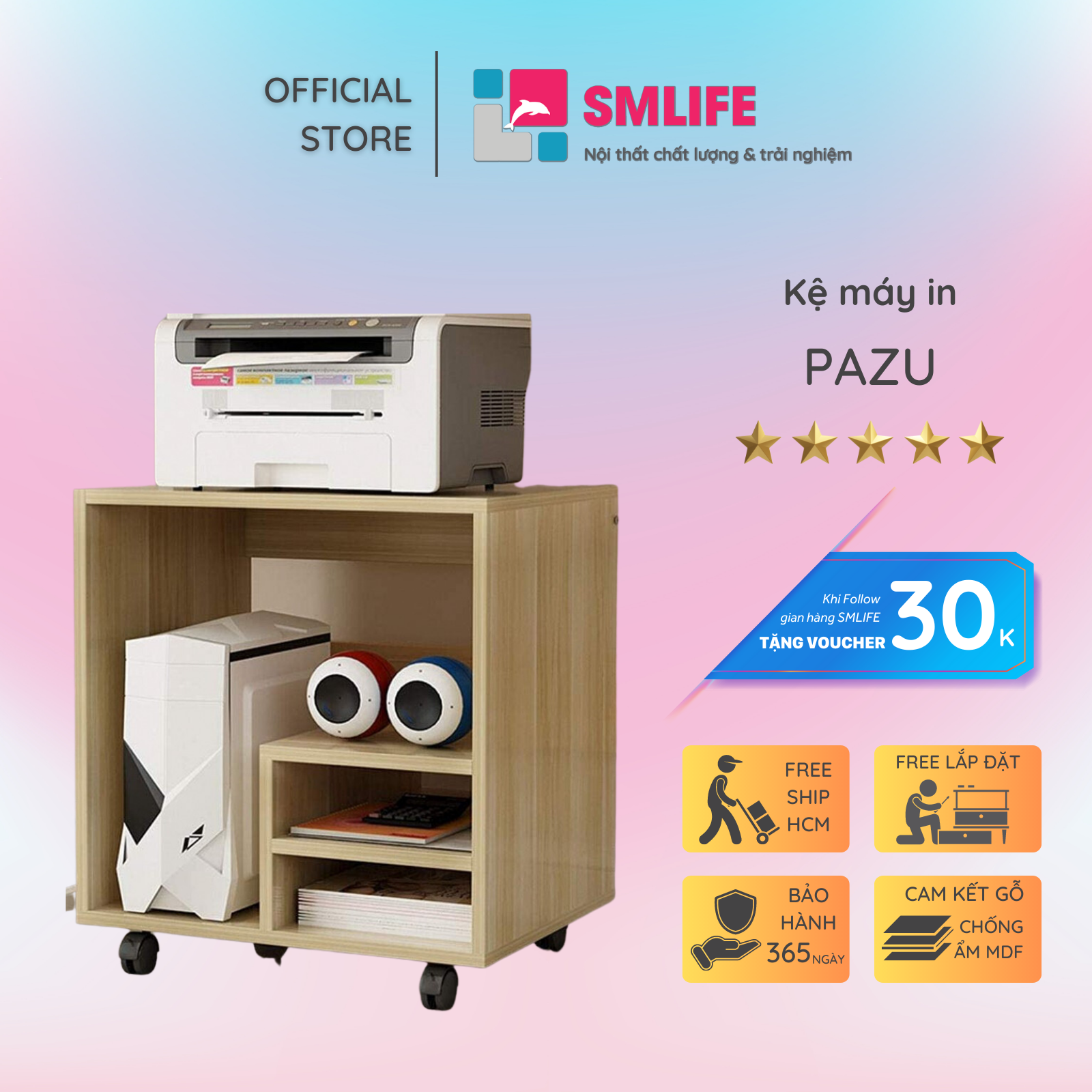Kệ Để Máy In Gỗ Hiện Đại Smlife Pazu - Vân Sồi