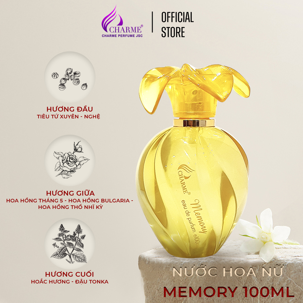 Nước hoa nữ thơm lâu, Charme Memory, mùi hương hoa hồng Bulgaria, nồng nàn kiêu kỳ, dành cho nữ giới, 100ml