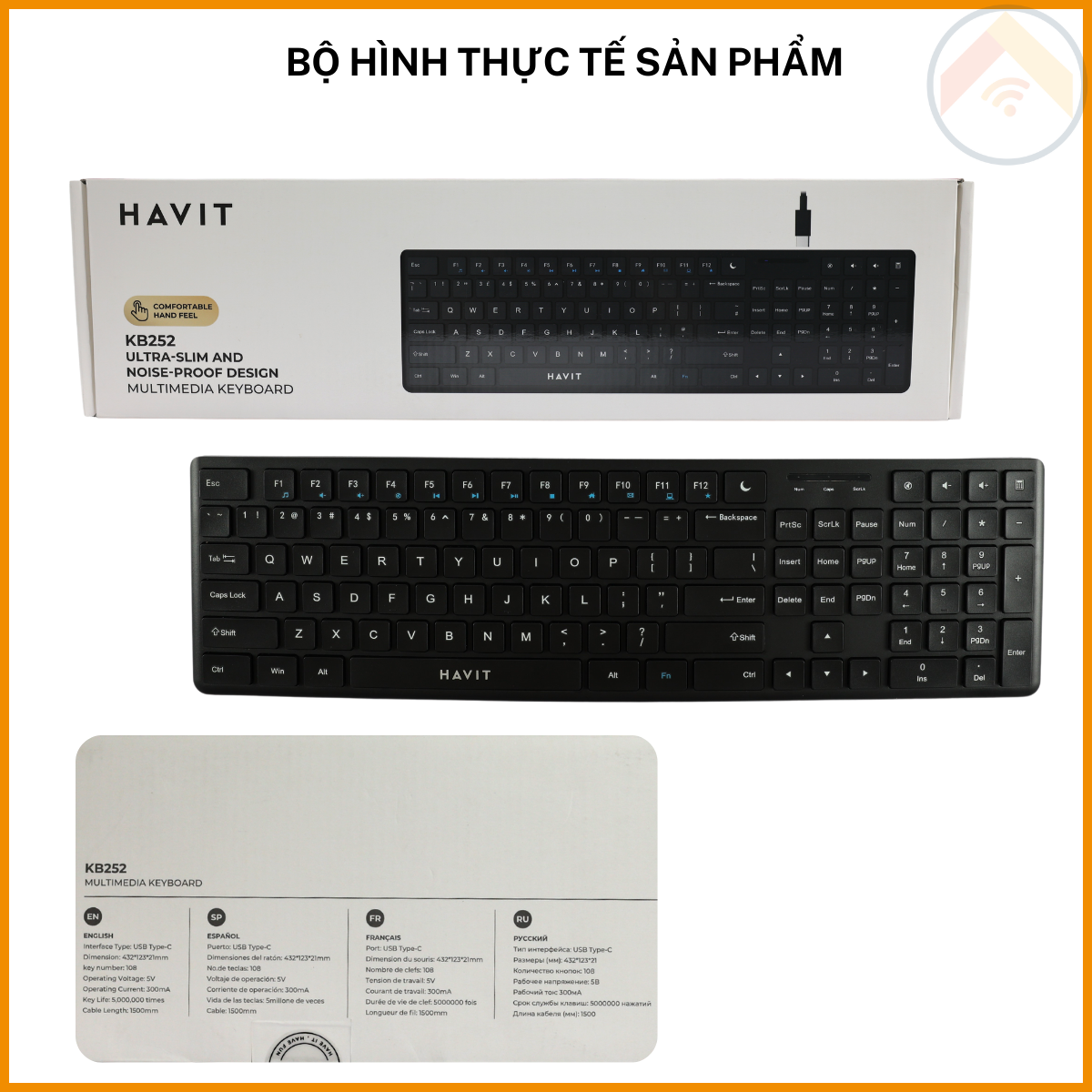 Bàn phím văn phòng có dây HAVIT KB252 Full-size 108 phím Cổng USB 1.5m Đen Hàng Chính Hãng