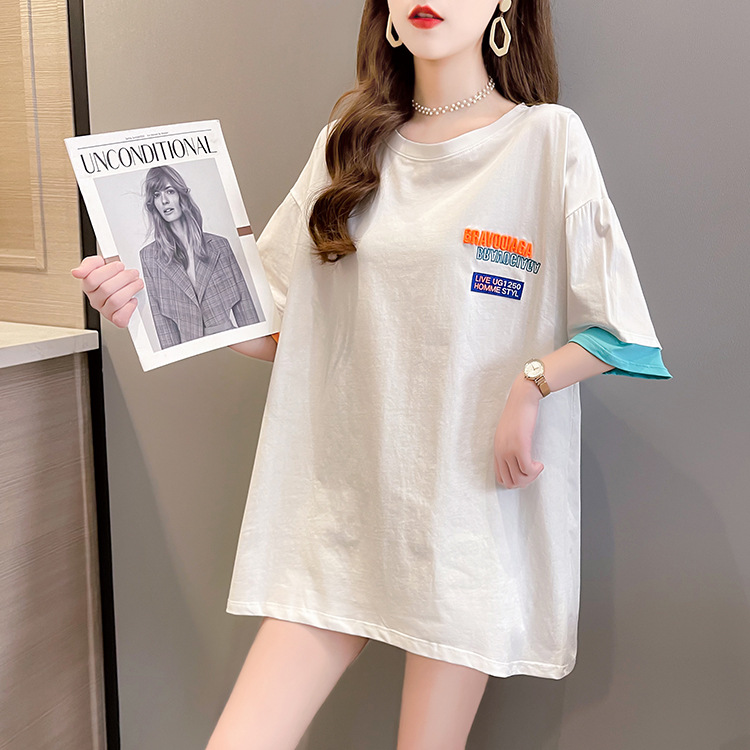 Mùa hè mới 2023 Áo thun phiên bản Hàn Quốc dáng rộng Plus size nữ in chữ in đơn giản áo thun nữ cổ tròn ngắn tay