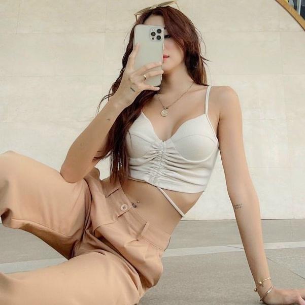 Áo croptop rút dây cột eo có mút ngực