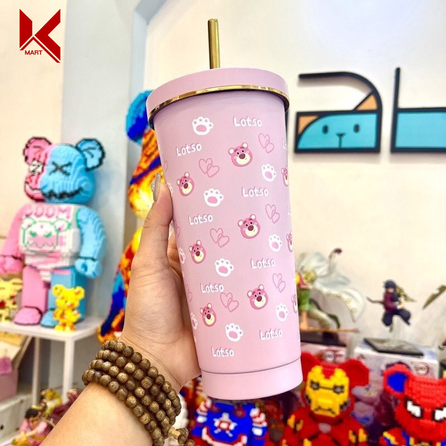Cốc giữ nhiệt gấu dâu LOTSO dung tích 750ml chất liệu inox 304 an toàn, giữ nhiệt tới 12h - K-Mart
