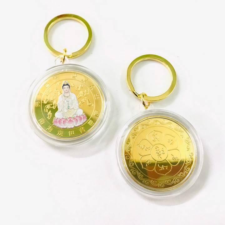 Móc khóa xu Quan Âm vàng in màu, dùng làm móc khóa, mang lại sự bình an, may mắn, bảo vệ, là món quà tặng ý nghĩa - TMT Collection - SP005204