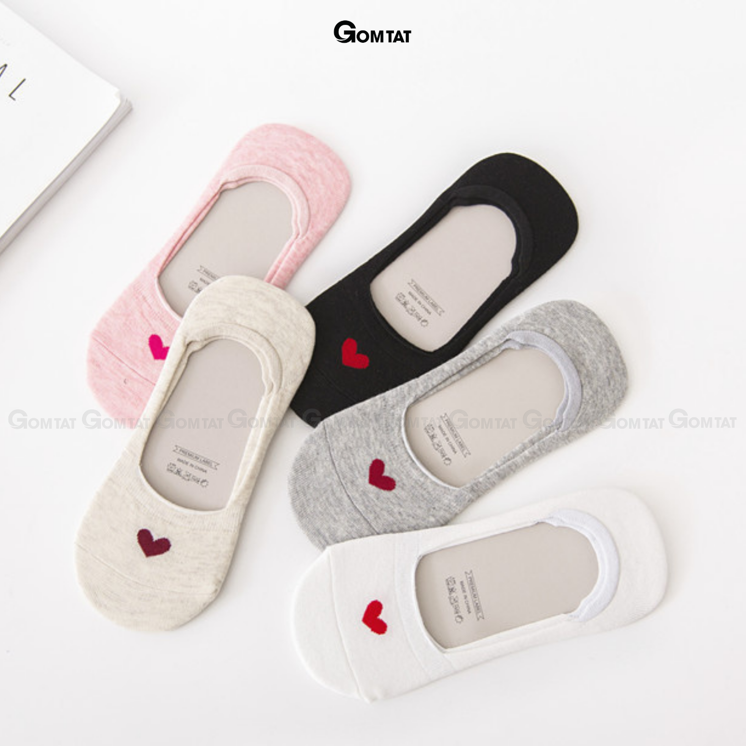 Set 5 đôi tất nữ đi giày lười, tất vớ nữ đi giày búp bê họa tiết trái tim - LUOITRAITIM-CB5