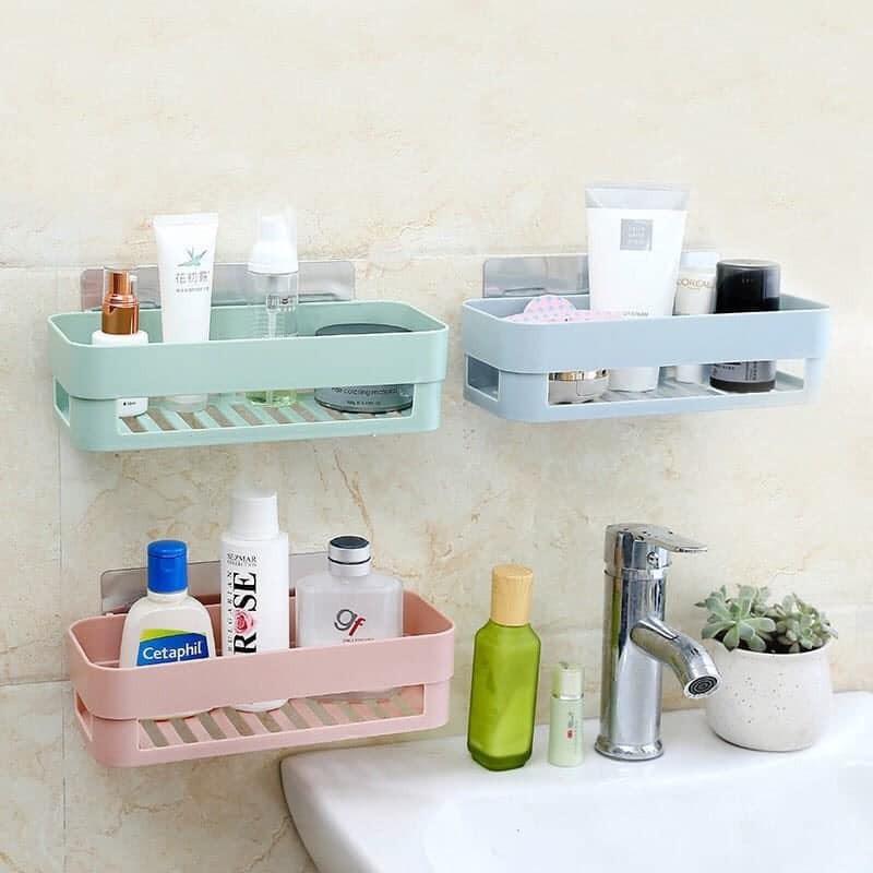 Kệ Nhựa Treo Tường Nhà Tắm, Nhà Bếp, Bồn Rửa Chén Bát, Dán Tường Chịu Lực