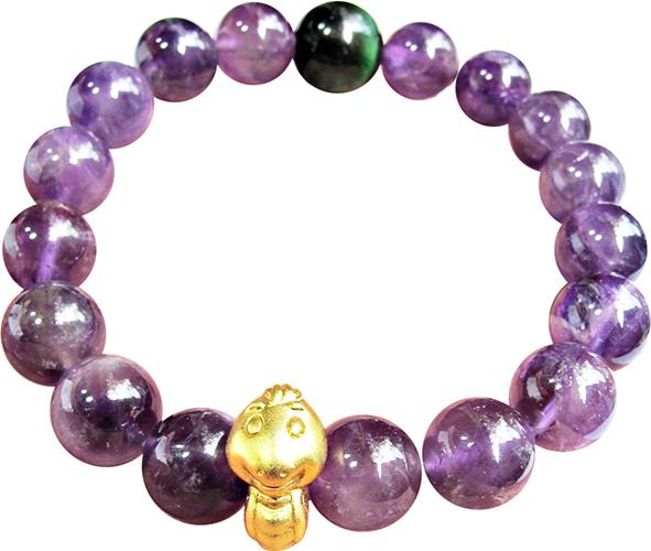 Lắc Tuổi Tỵ Charm Bạc Mạ Vàng 24K Đá Thạch Anh Tím GEMBANK