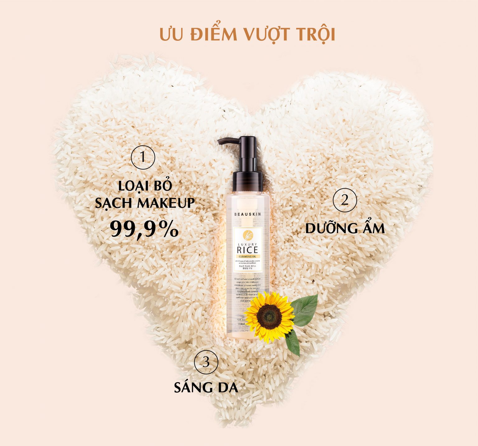 Nước tẩy trang mắt môi từ tinh chất gạo BEAUSKIN LUXURY RICE CLEANSING OIL Hàn quốc 150ml/ Chai Kèm 1 nơ xinh