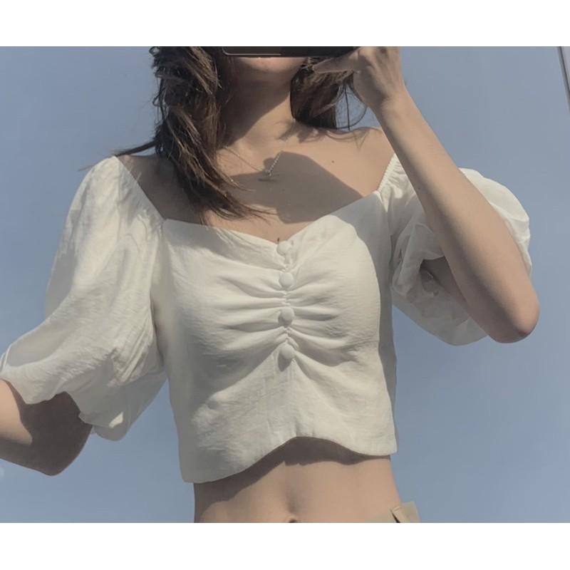 Áo croptop tay bồng Secode mặc 2 kiểu đều được