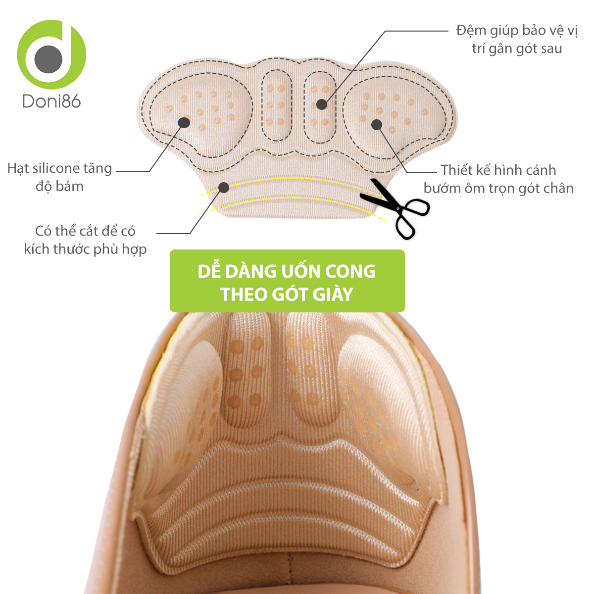 Combo 2 cặp lót giày cao gót hình cánh bướm giúp giảm size, chống trầy da, tuột gót - Doni - DOPK275
