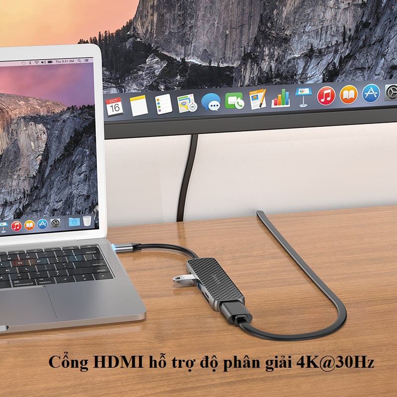 Hub / Bộ chia cổng Type-C đa năng 6 in 1 cho laptop HOCO HB24 - Hàng chính hãng