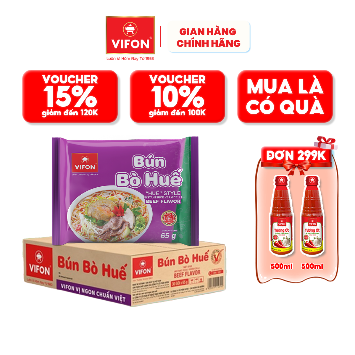 Thùng 30 Bún Bò Huế Vifon 65G Gói - Thùng 30 Gói