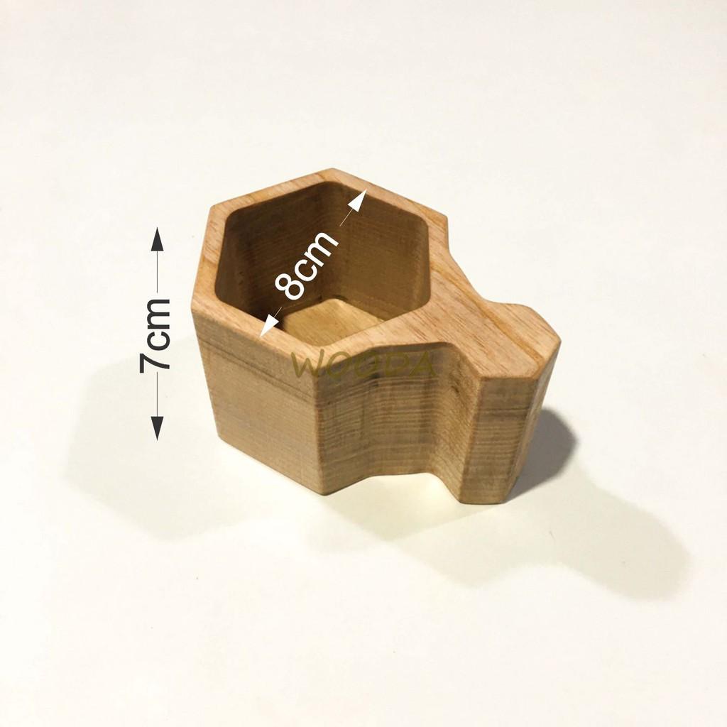 Cốc gỗ/ly gỗ Ash tự nhiên nguyên khôia hình lục giác có tay cầm
