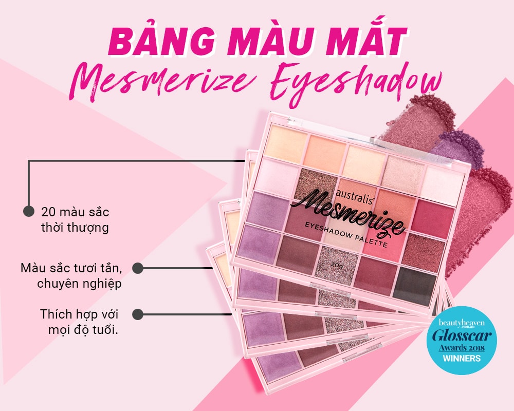 Bảng Phấn Mắt 20 Màu Ánh Nhũ Dạng Lì Australis Mesmerize Eyeshadow Palette 20g