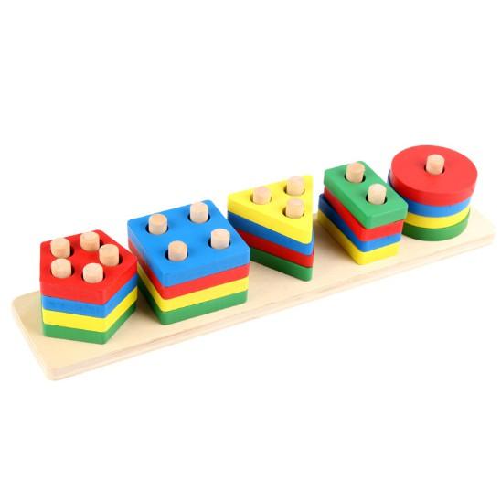 Đồ chơi thả hình 5 trụ thanh ngang - giáo cụ Montessori cho bé