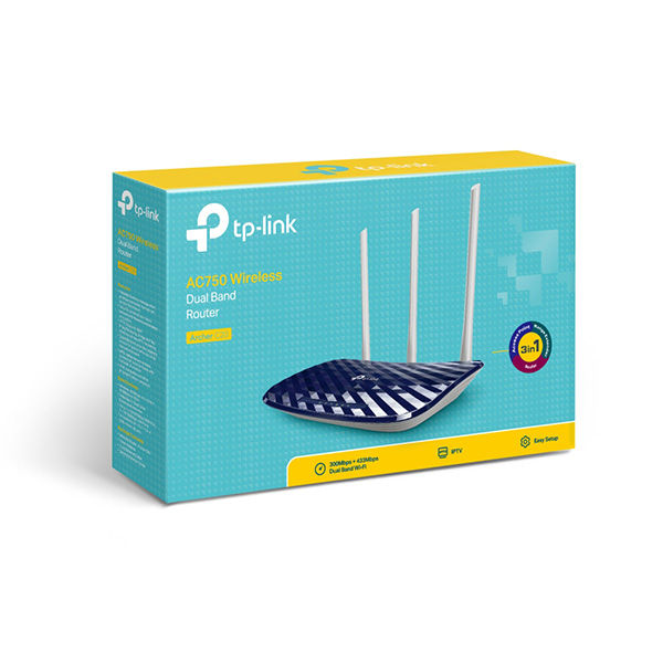 Bộ Phát Wifi TP-Link Archer C20 (Chuẩn AC/ AC750Mbps/ 3 Ăng-Ten Ngoài/ 25 User)-hàng chính hãng