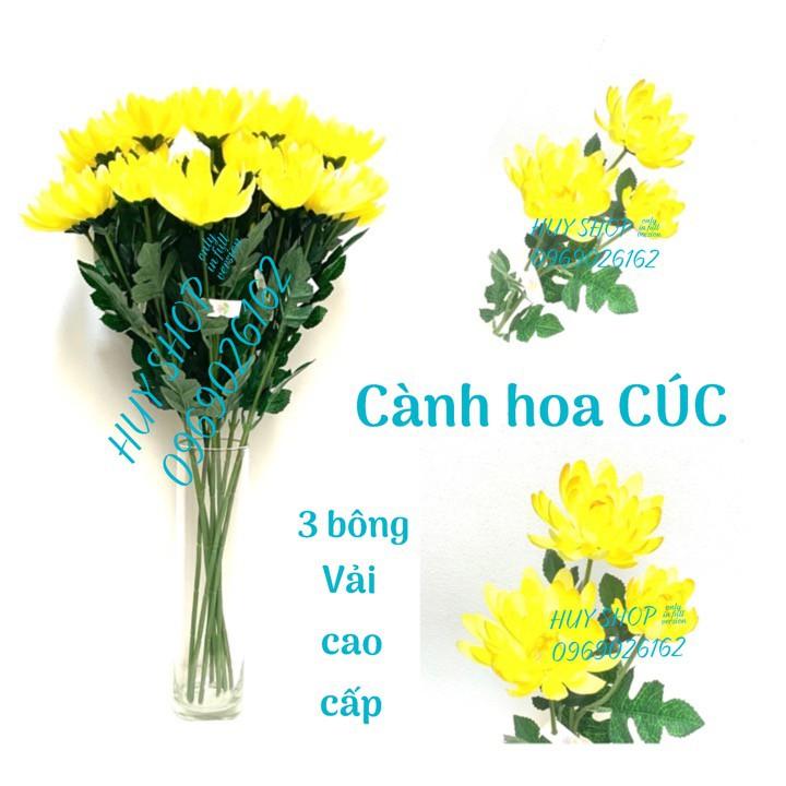 Hoa giả trang trí - Cành HOA CÚC 3 Bông (65cm) Vải cao cấp