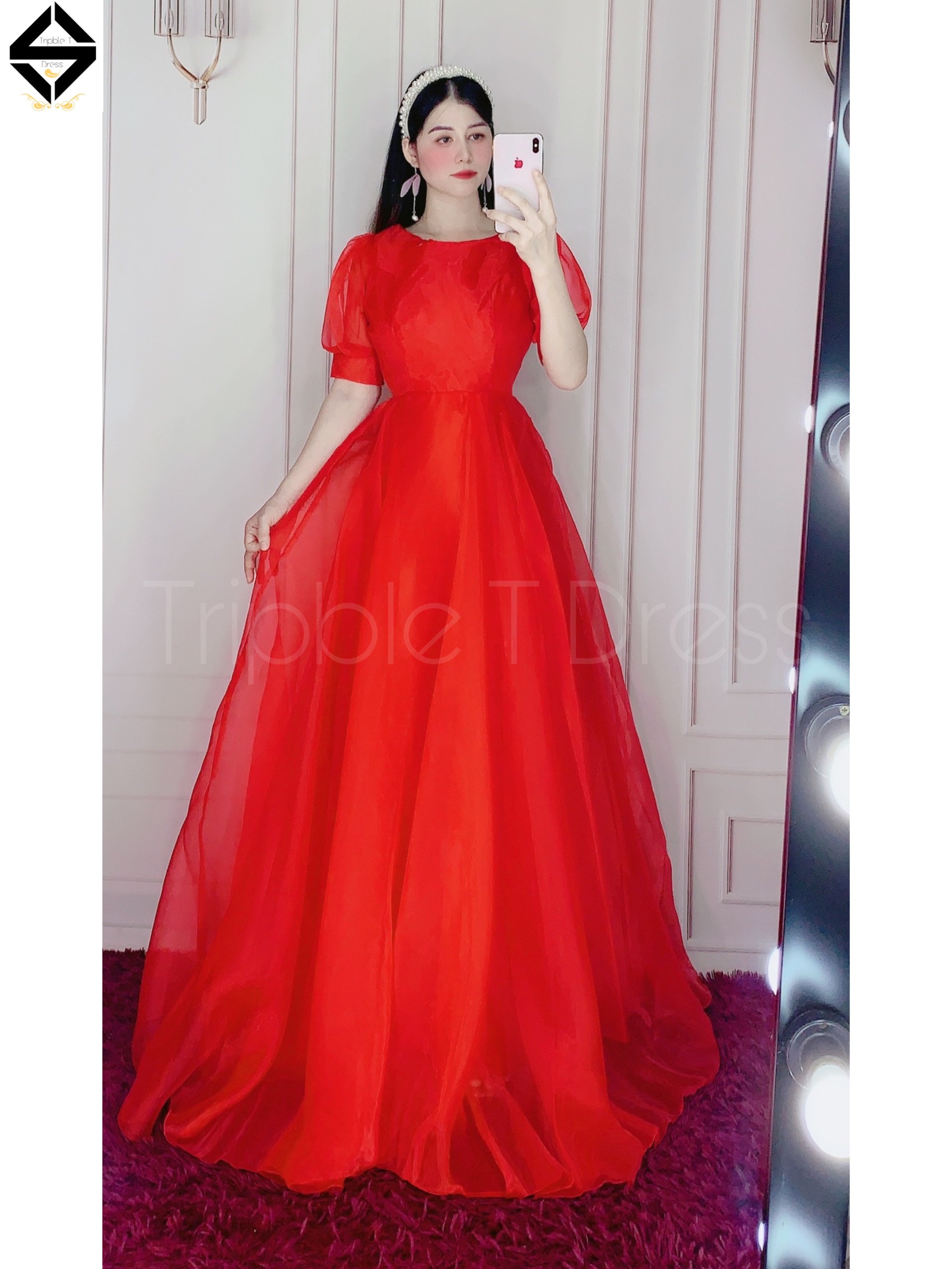 Đầm maxi mặc cưới tay ngắn phồng TRIPBLE T DRESS - size M/L -MS32Y