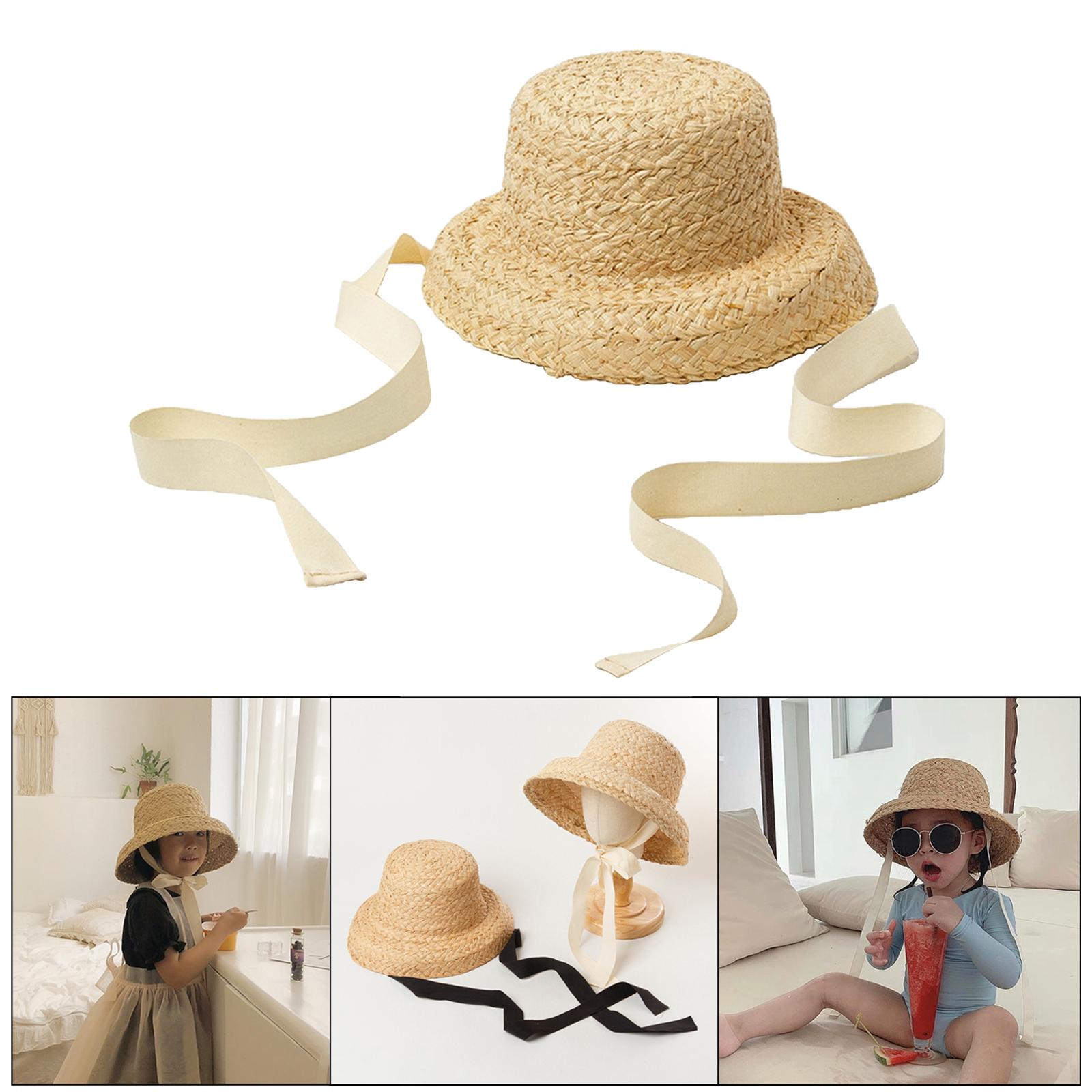 Fashion Kids Straw Hat Summer Travel Sun Hat w/ Adjustable Tie