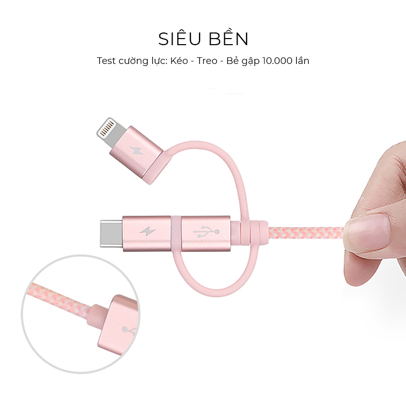 Cáp sạc và Truyền dữ liệu Đa năng 3 trong 1 Momax ONE Link DX1 cổng Type C + Lightning + Micro USB - Hàng chính hãng