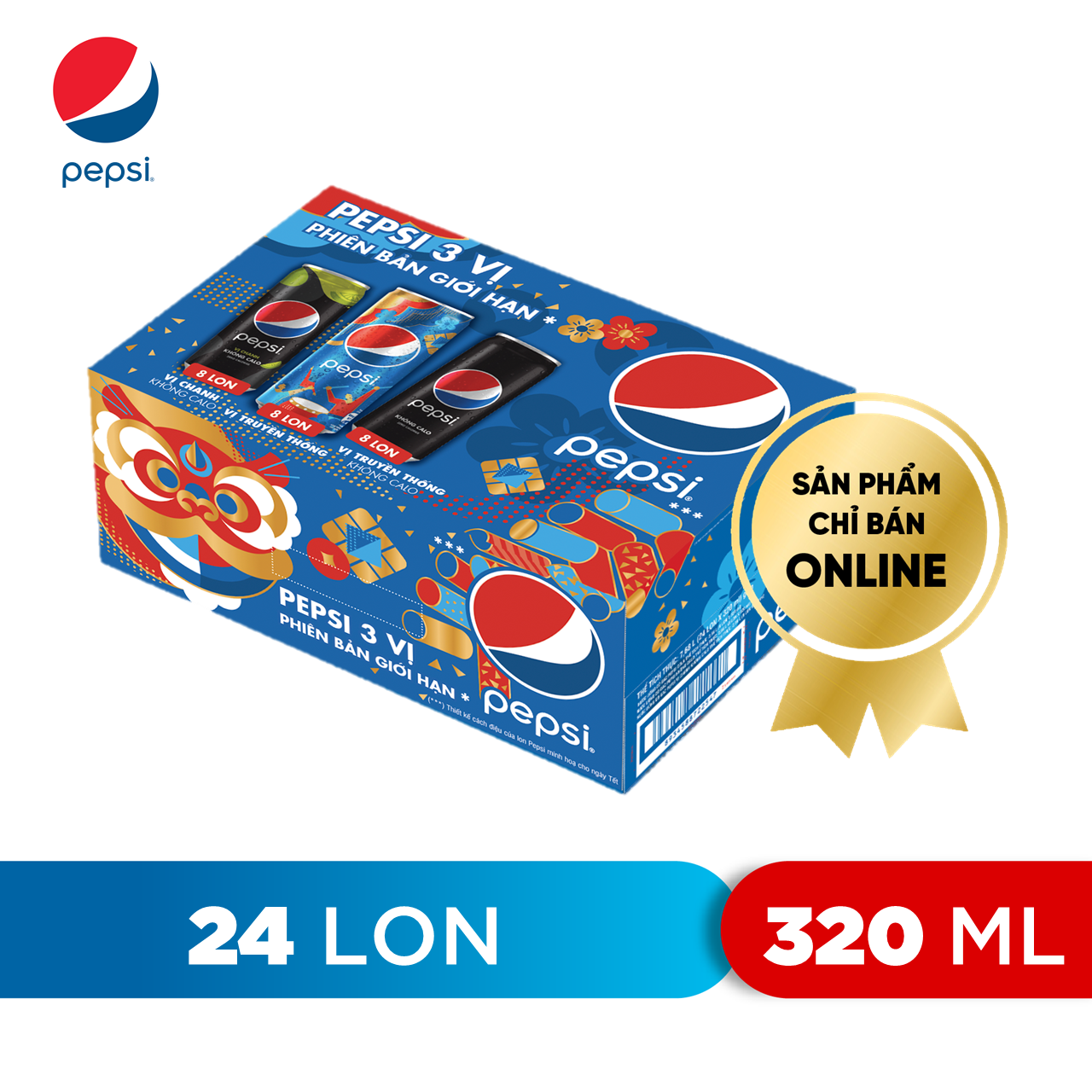 Thùng 24 Lon Nước Ngọt Có Gaz Pepsi Mix 3 Vị (320ml/lon) - Độc Quyền Online