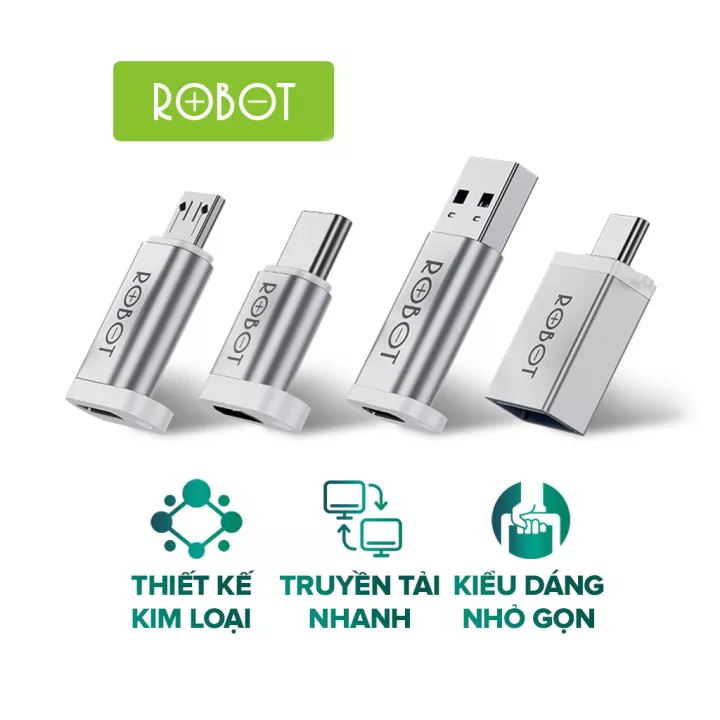 Đầu Chuyển Đổi OTG Các Cổng USB/TYPE-C/MICRO ROBOT - Chất Liệu Vỏ Kim Loại - Hàng Chính Hãng