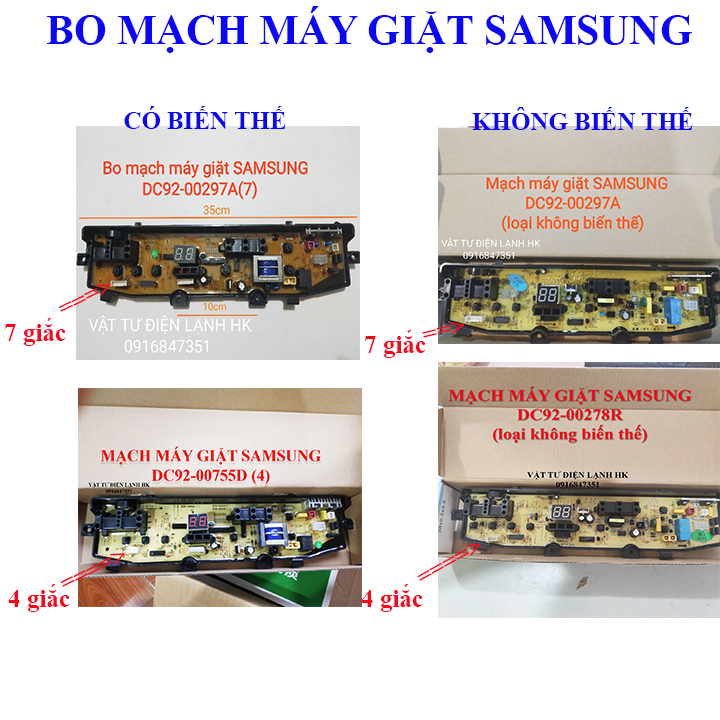 [Hàng mới] Bo mạch dùng cho máy giặt SAMSUNG 6 nút 4 giắc 7 giắc DC92-278R DC92-755D DC92-297A broad SS 297A 775D