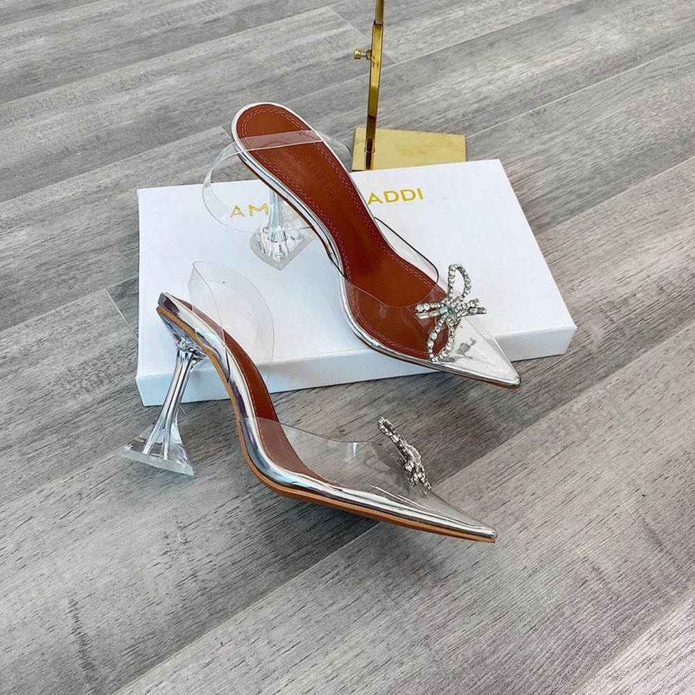 Giày Cao Gót Sandal Quai Trong NƠ Đá Gót 9p Siêu Đẹp KÈm Cặp Miếng Lót Mũi Giày