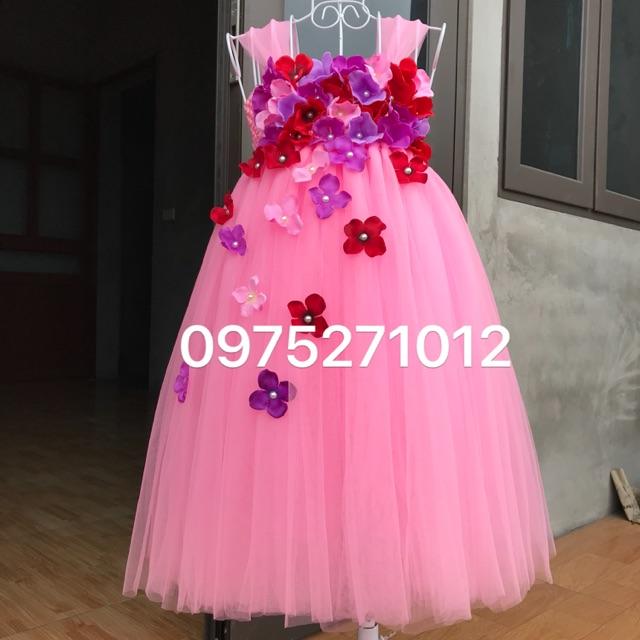Đầm tutu hồng tú cầu đỏ tím hồng