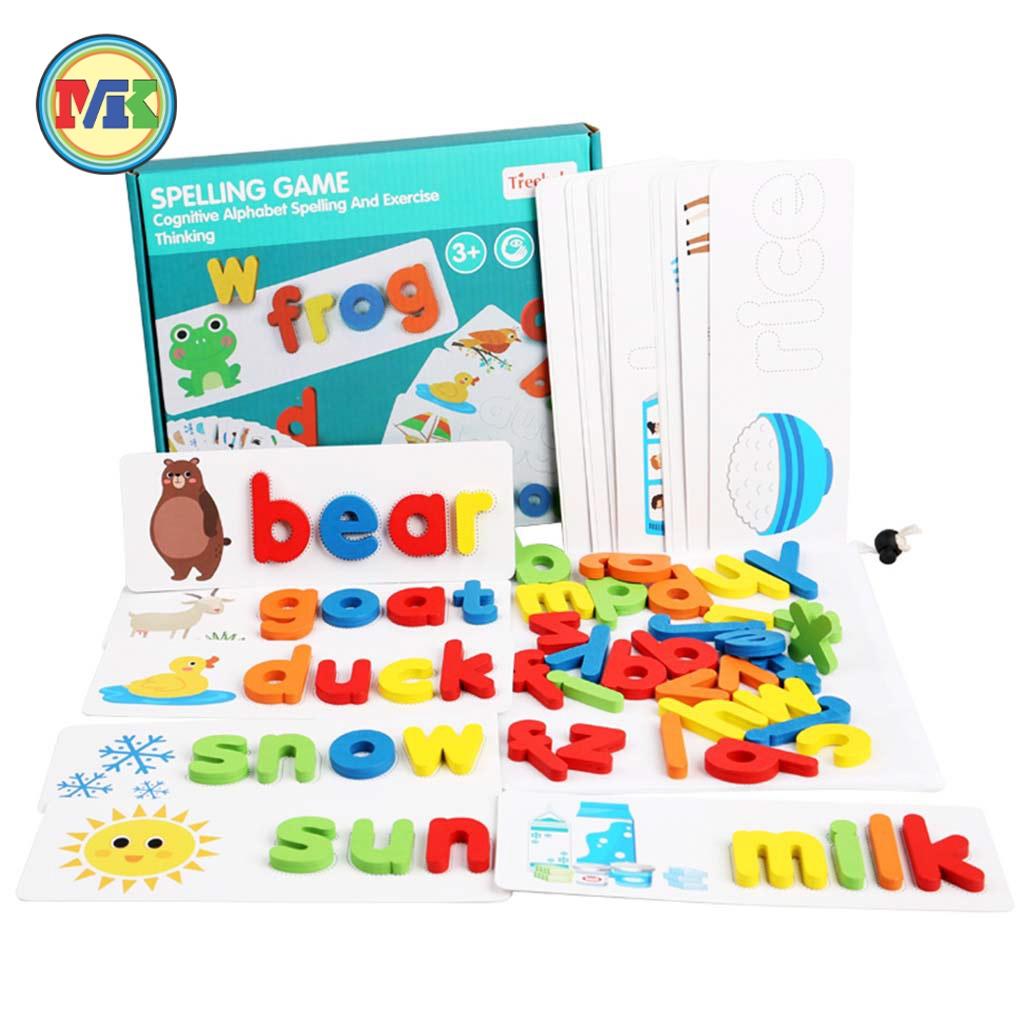 Bộ thẻ học thông minh chữ cái tiếng anh, Spelling game ghép xếp chữ tiếng anh cho bé trai, gái 3 4 5 6 7 8 tuổi