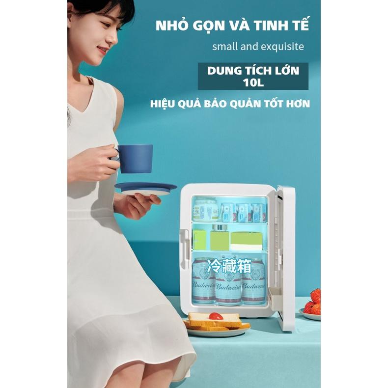 Tủ lạnh mini mặt gương có đèn led đựng mỹ phẩm dung tích 10Lít tiết kiệm điện luceogroup