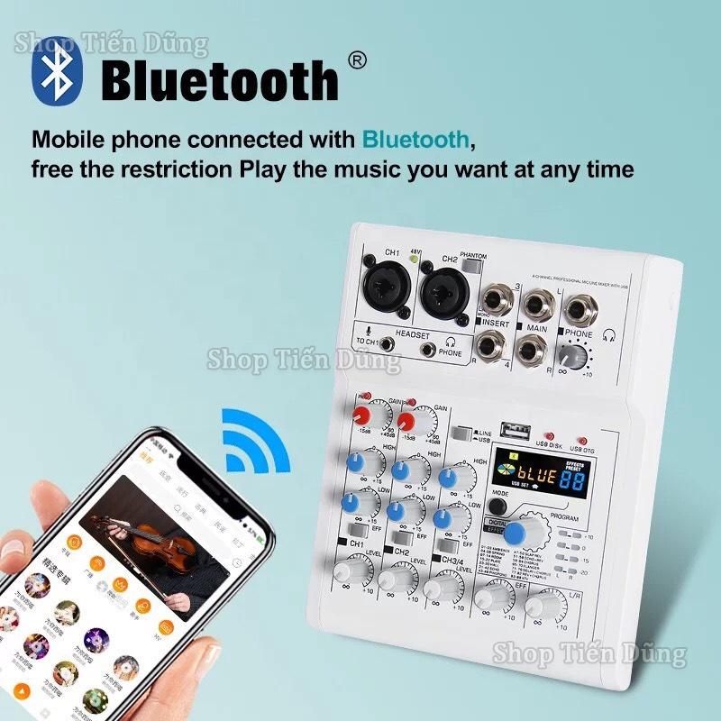 Bộ Trộn Âm Thanh Mixer E4 Có Bluetooth 4 kênh 88 88 hiệu ứng DSP Hỗ Trợ Nguồn 48v có thể Livestream, karaoke , ghi âm