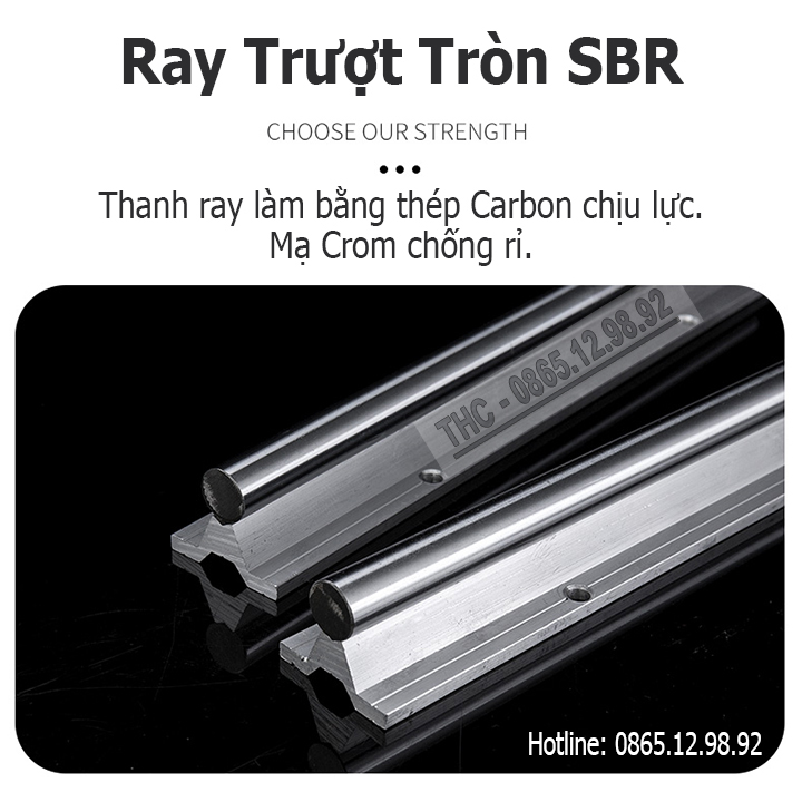 Thanh Ray Trượt Tròn Có Đế Phi 25mm (1 Thanh Ray SBR25 + 2 Con Trượt SBR25UU) Ray Trượt Thép Chính Xác Độ Bền Cao Tải Lớn