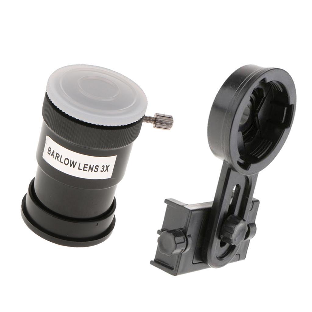 Barlow Lens Eyepiece 3X for Celestron&Mobile Phone Telescope Adapter Mount