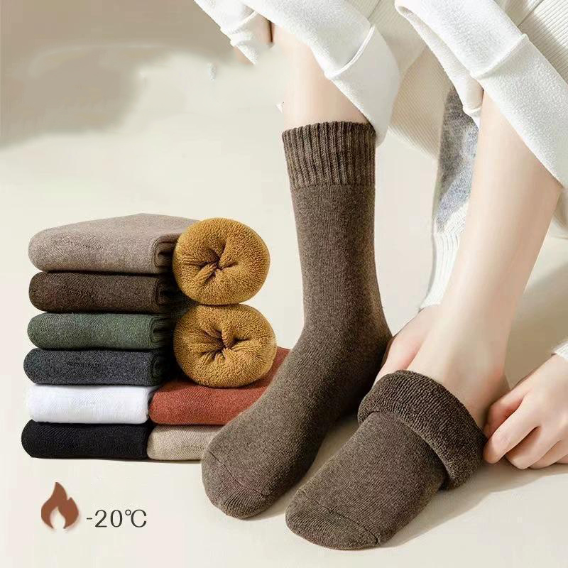 Set 5 đôi tất vớ Cotton lót lông giữ nhiệt cao cổ siêu ấm màu Pastel cho nữ